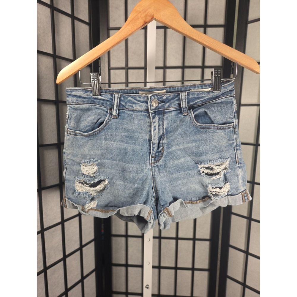 PacSun Women's Sz 28 Super Stretch Shortie Cuffed and Distressed Denim Shorts